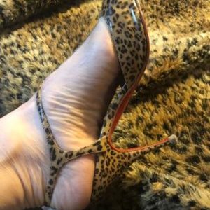 CHRISTIAN LOUBOUTIN- LEOPARD T-STRAP SLING BACKS size 8